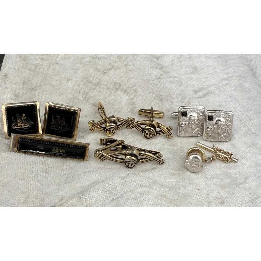 Vintage Cufflinks Tie Tack Lot‎ 3 Sets Some Signed